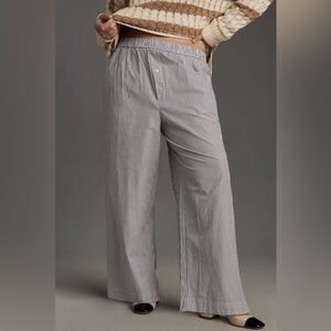 The Wren Boxer Pants by Anthropologie in White with Charcoal Stripes